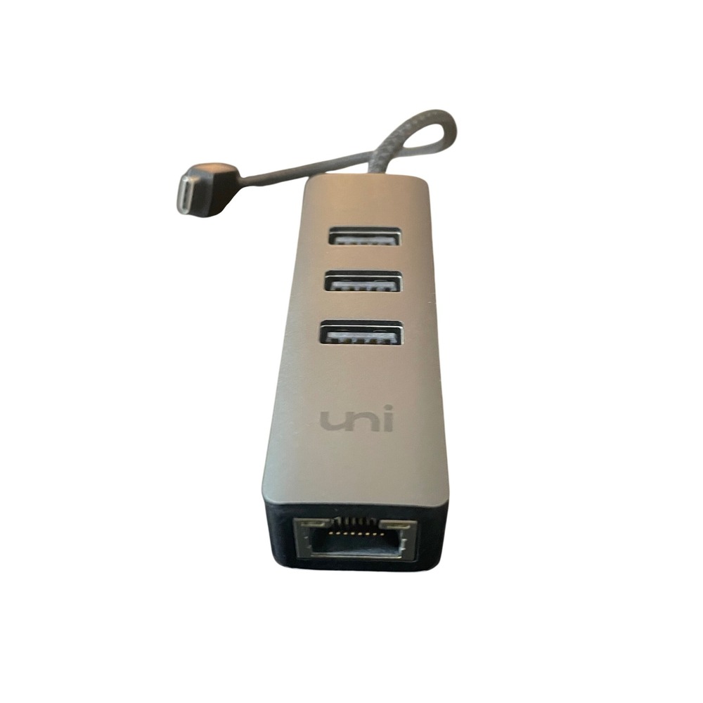 uni USB C to Ethernet Adapter Hub 3‎ Port USB 3.0 RJ45 Silver Space Grey
